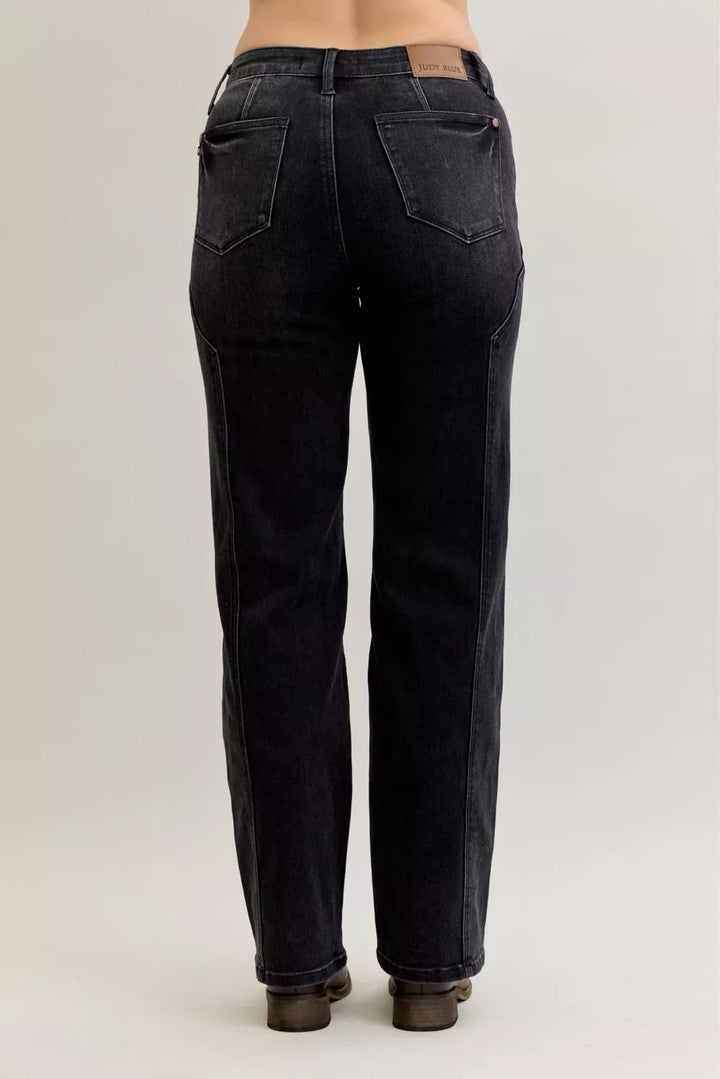 Bk Judy Blue Mid Rise Straight Western Seam Detail Jeans