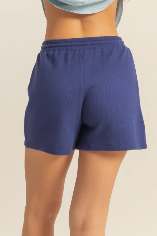 Dark Blue Hyfve Drawstring Waffle Knit Front Pocket Shorts