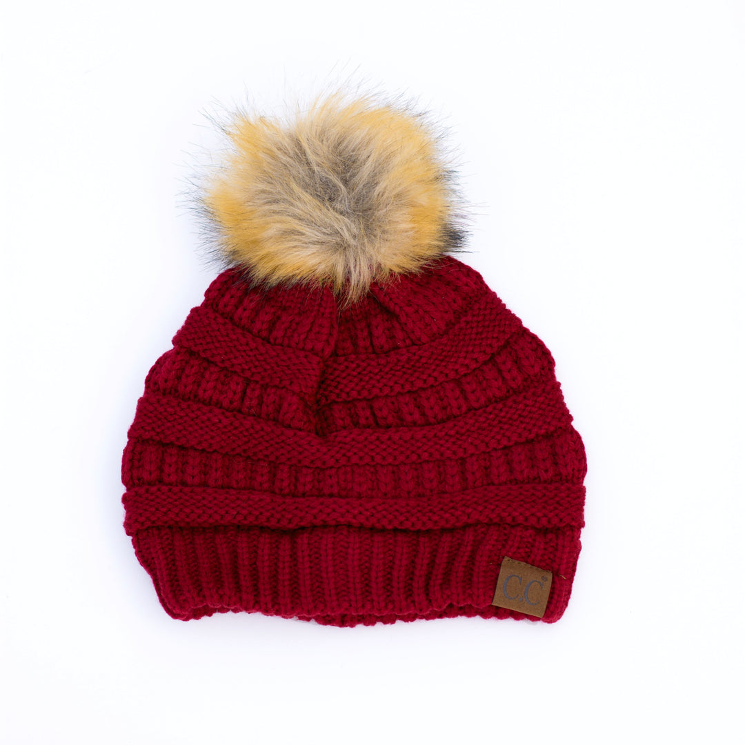 New Olive C C® Fur Pom Beanies