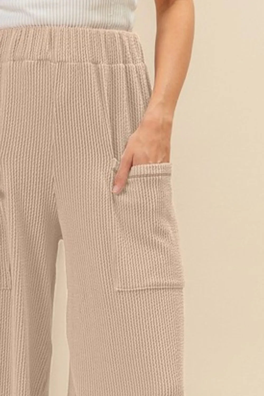 Oat Bibi 2Tone Cord Rib Waist Band Side Pocket Pants 1