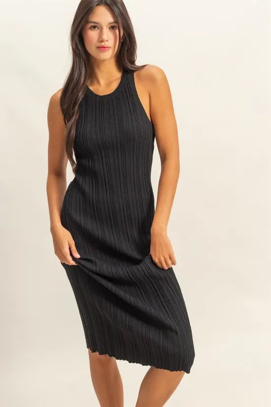 Black Hyfve Round Neck Bodycon Ribbed Knit Dress 3