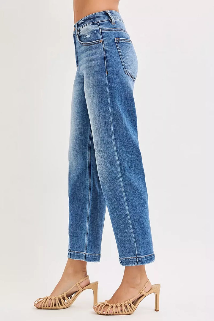 Dark Risen High Rise Crop Boyfriend Tapered Jeans