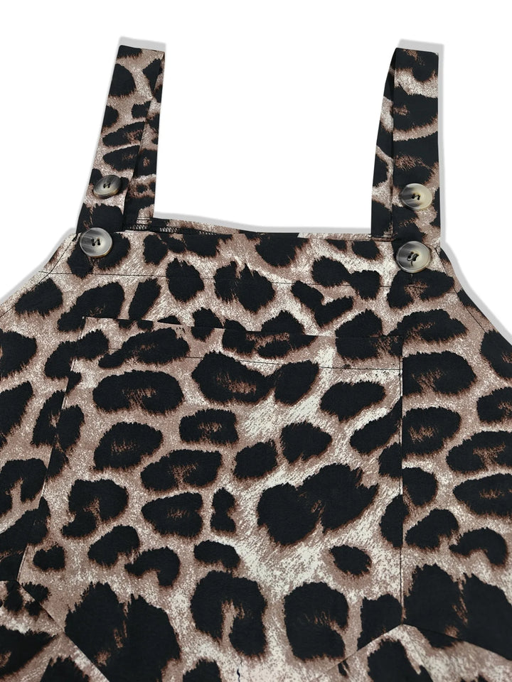Plus Size Leopard Print Wide Leg Casual Overalls
