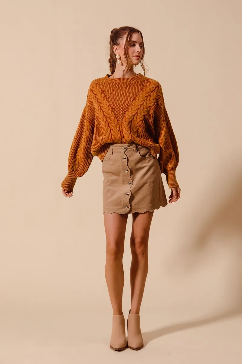 Taupe So Me Scallop Buttoned Front Corduroy Mini Skirt 4