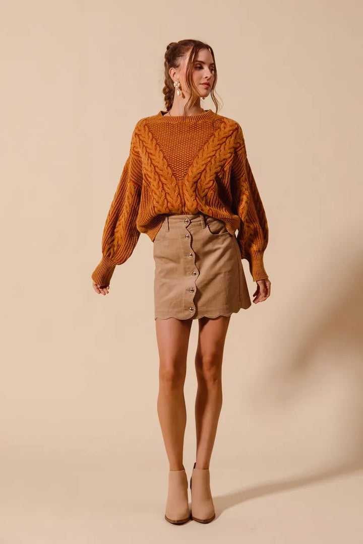 Taupe So Me Scallop Buttoned Front Corduroy Mini Skirt 4
