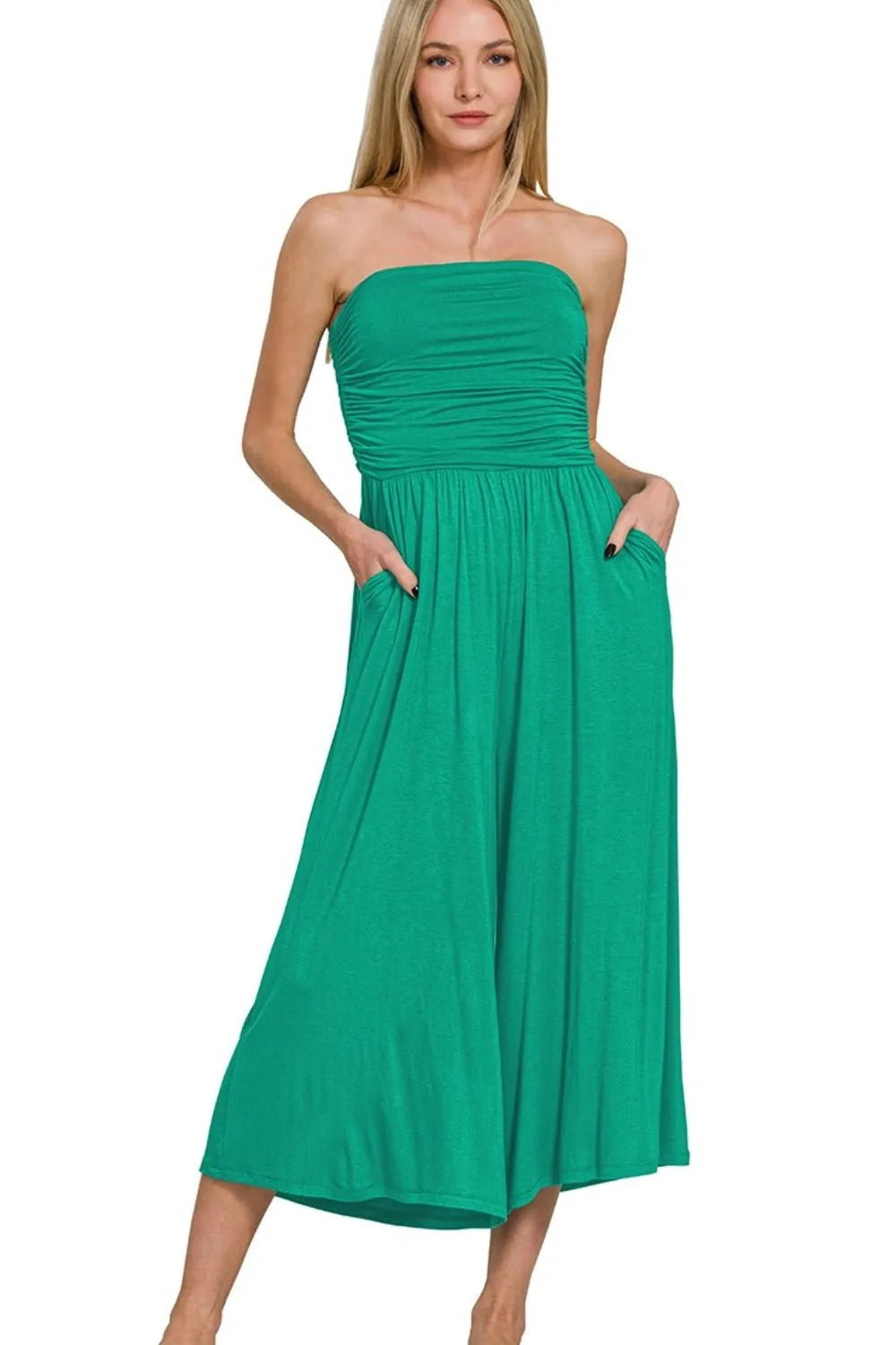 K Green Zenana Double Layered Strapless Tube Top Jumpsuit 1