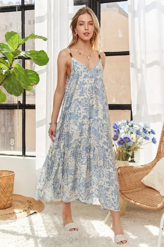 Blue Adora Dress With Bead Detail On Shoulder 1