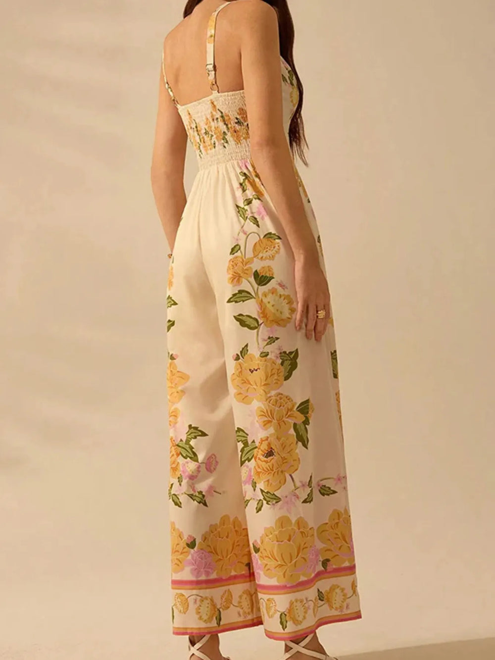 Sherbet Floral Print Wide Leg V Neck Cami Jumpsuit