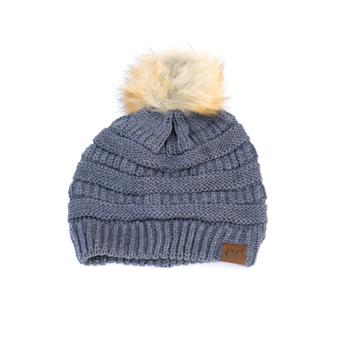 Teal C C® Fur Pom Beanies