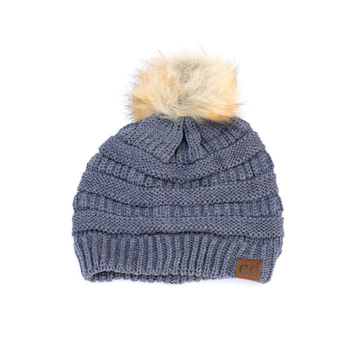 Teal C C® Fur Pom Beanies