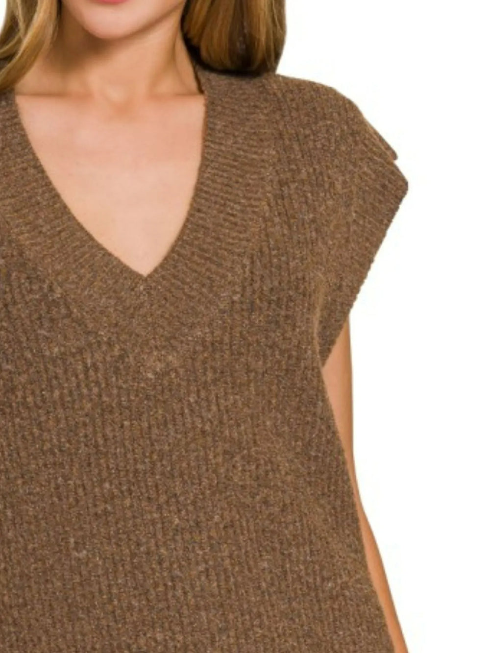Brown Zenana Oversized Sweater Vest With Side Slit 2