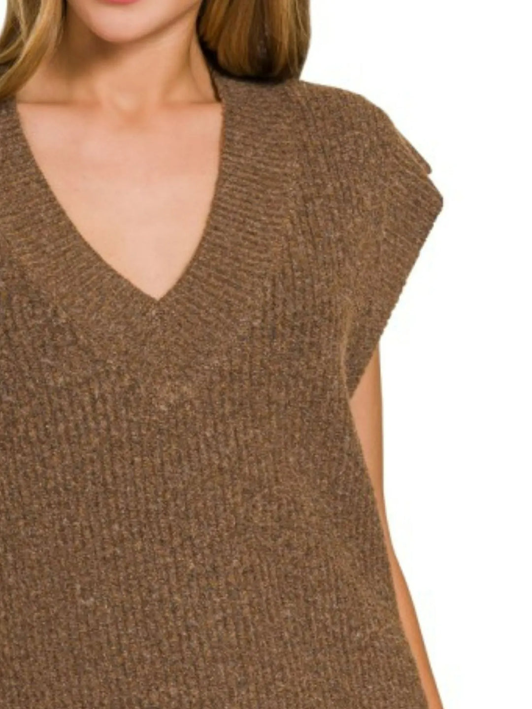 Brown Zenana Oversized Sweater Vest With Side Slit 2