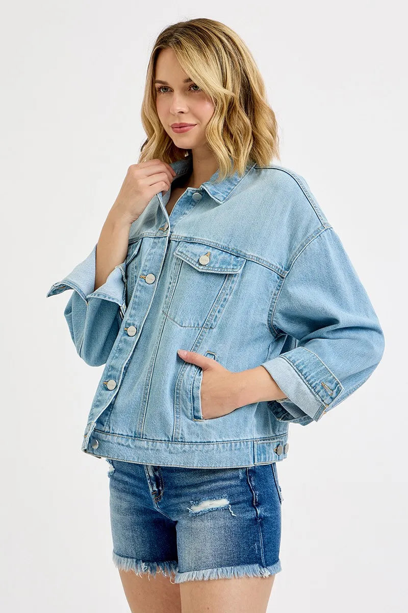 Light Risen Washed Dropped Shoulder Denim Jacket