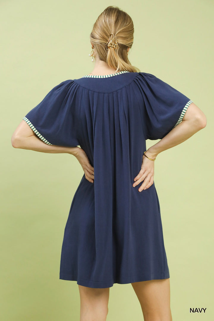 Navy Umgee Linen Trim Tunic Dress 1