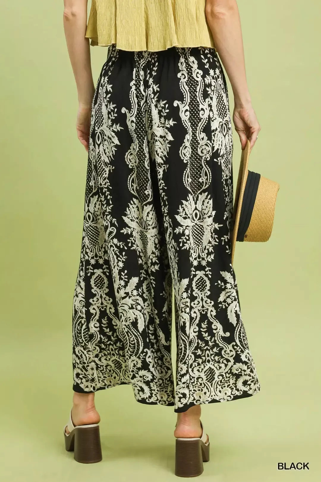 Black Umgee Border Print Wide Leg Pants 1