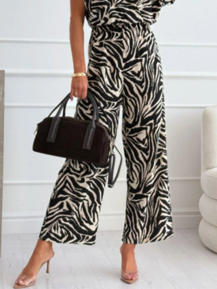 Zebra Animal Print Wide Leg Jumpsuit