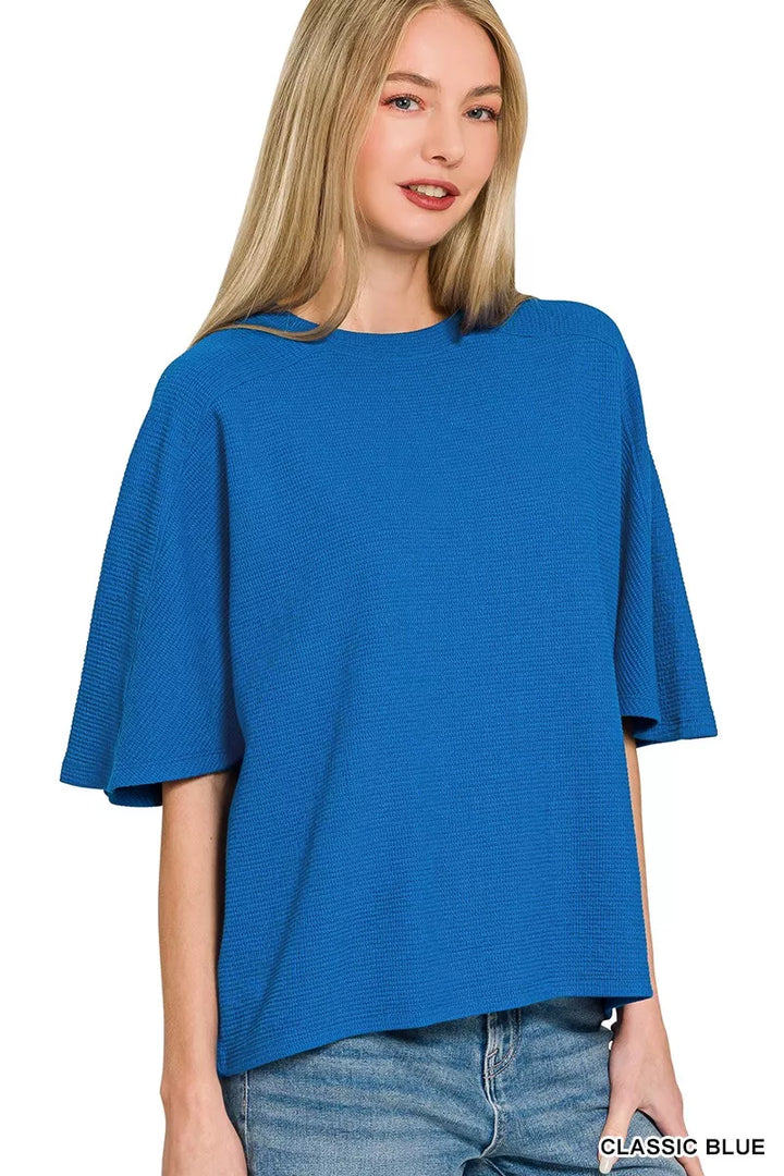 Classic Blue Zenana Double Knit Short Sleeve Top