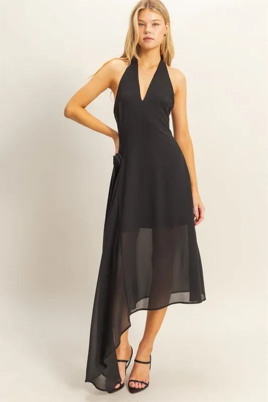 Black Hyfve Chiffon Halter Asymmetrical Hem Dress 2