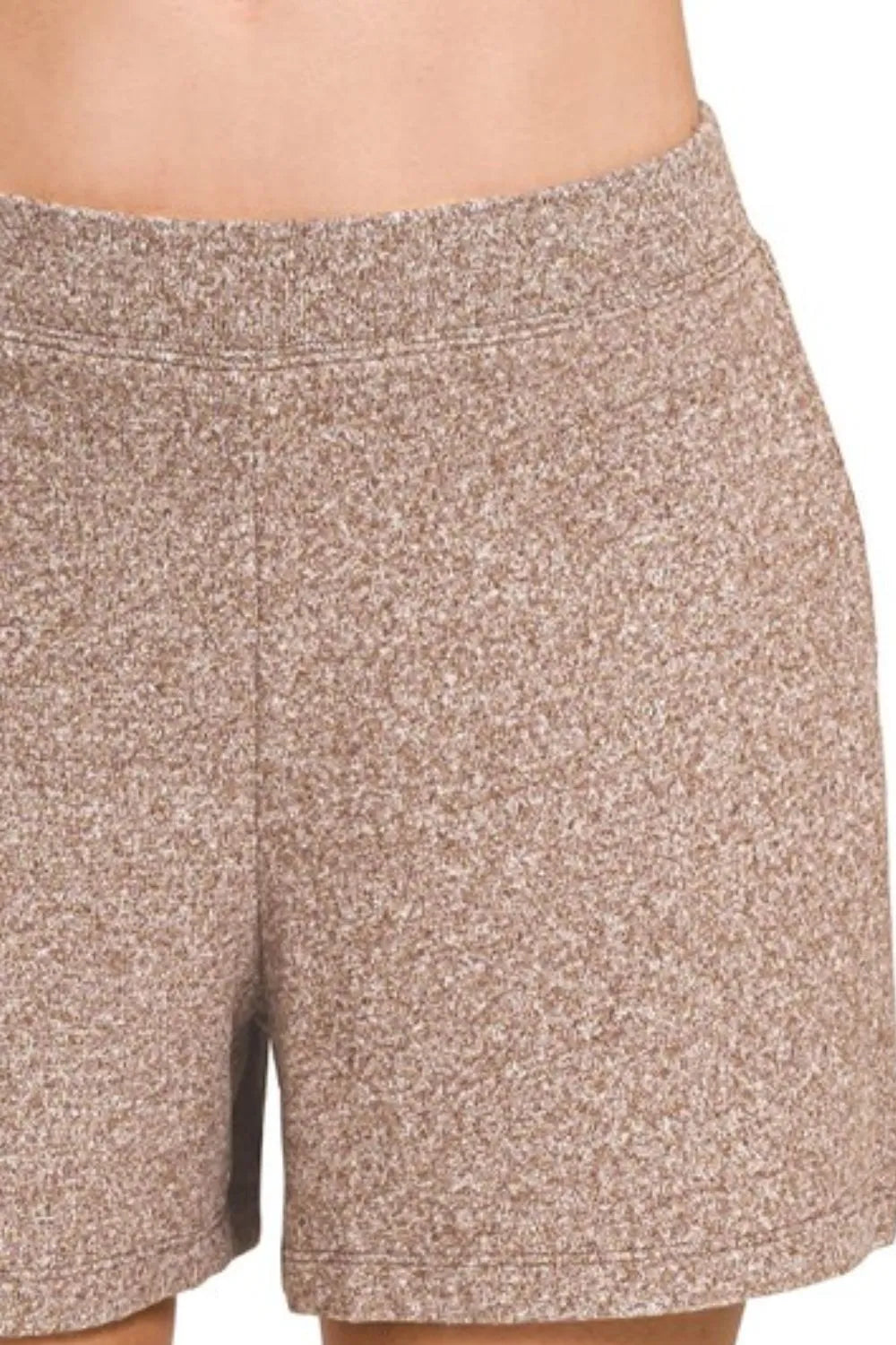 Brown Zenana Soft Melange Hacci Elastic Waisted Shorts 1