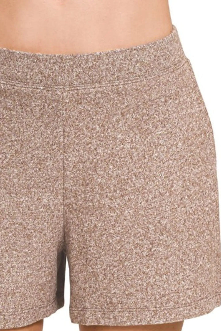 Brown Zenana Soft Melange Hacci Elastic Waisted Shorts 1