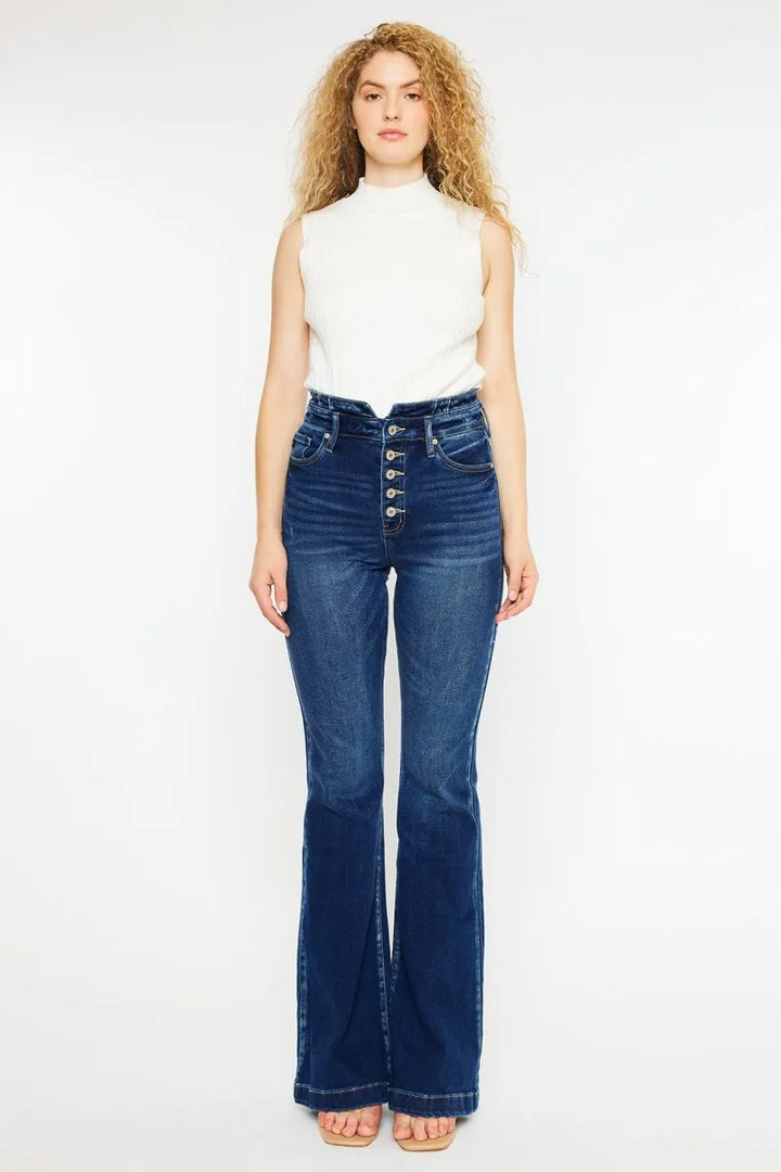 Dark Kancan Button Fly High Rise Flare Jeans