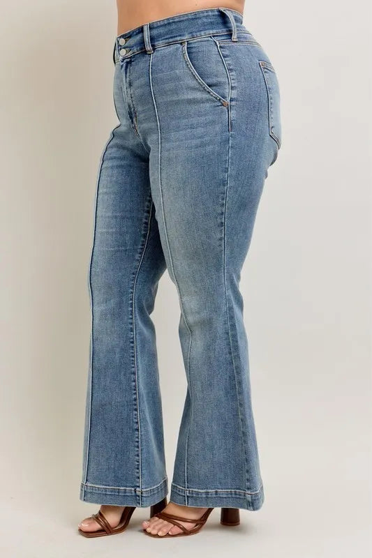 Md Judy Blue Full Size High Waist Flare Denim Jeans With Front Seam Detail Plus Size