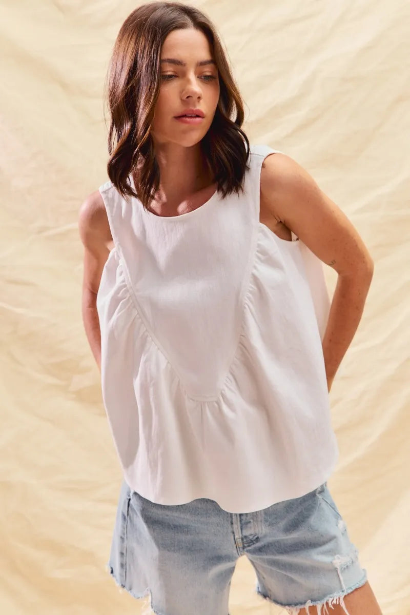 Off White So Me Game Day Color Denim Ruched Sleeveless Top