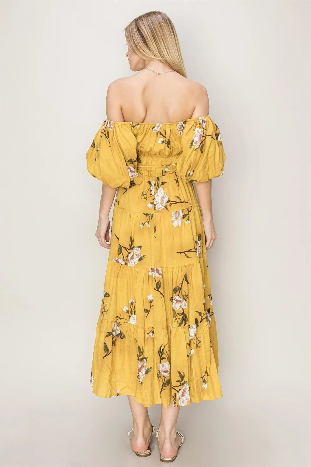 Mustard Hyfve Floral Puff Sleeve Tiered Dress