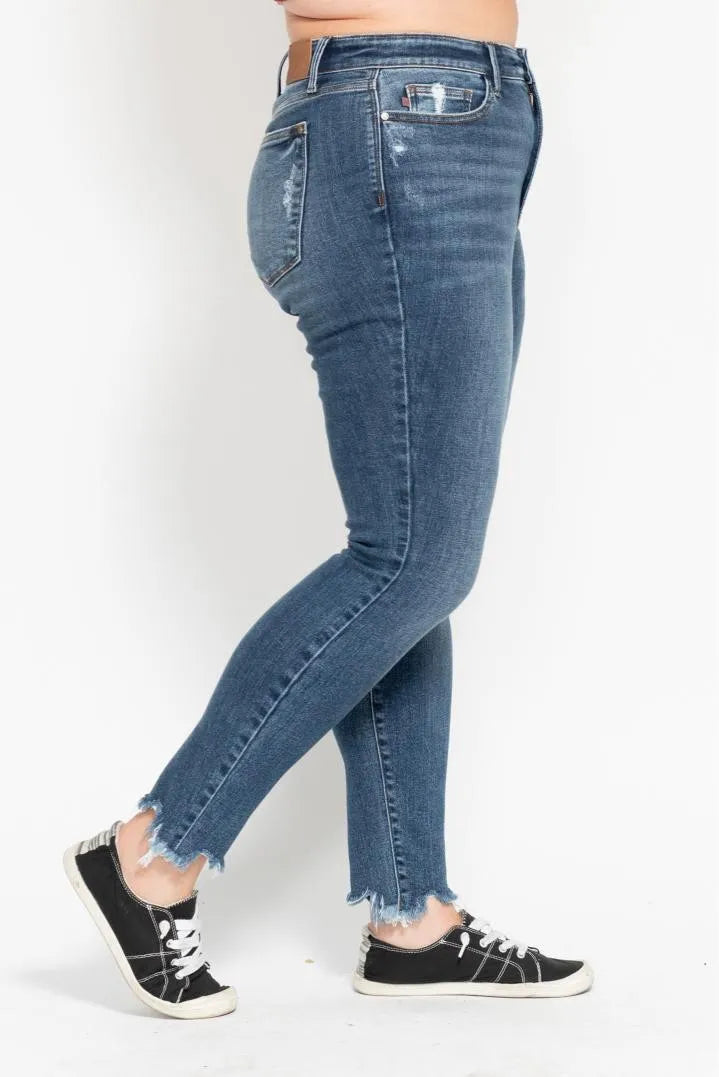 Judy Blue Plus Size High Waist Skinny With Destroy Shark Bit Hem