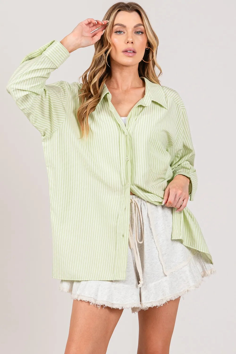 Sage Fig Striped Button Up Long Sleeve Shirt 1