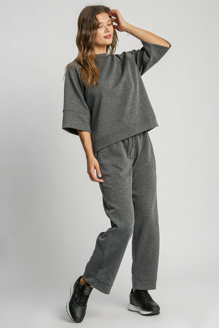 Dark Gray Umgee Full Size Drawstring Wide Leg Pants With Pockets 2