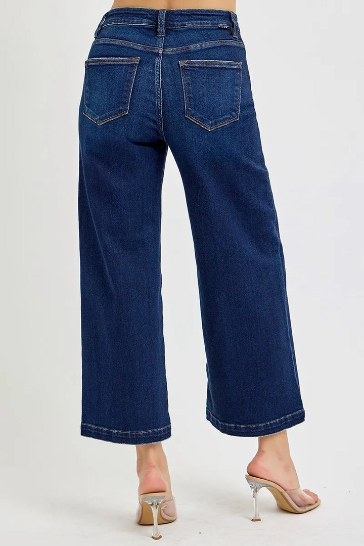 Dark Risen High Rise Crop Wide Jeans