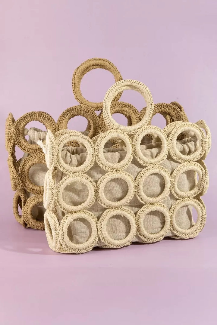 Fame Straw Round Pattern Mesh Hand Bag