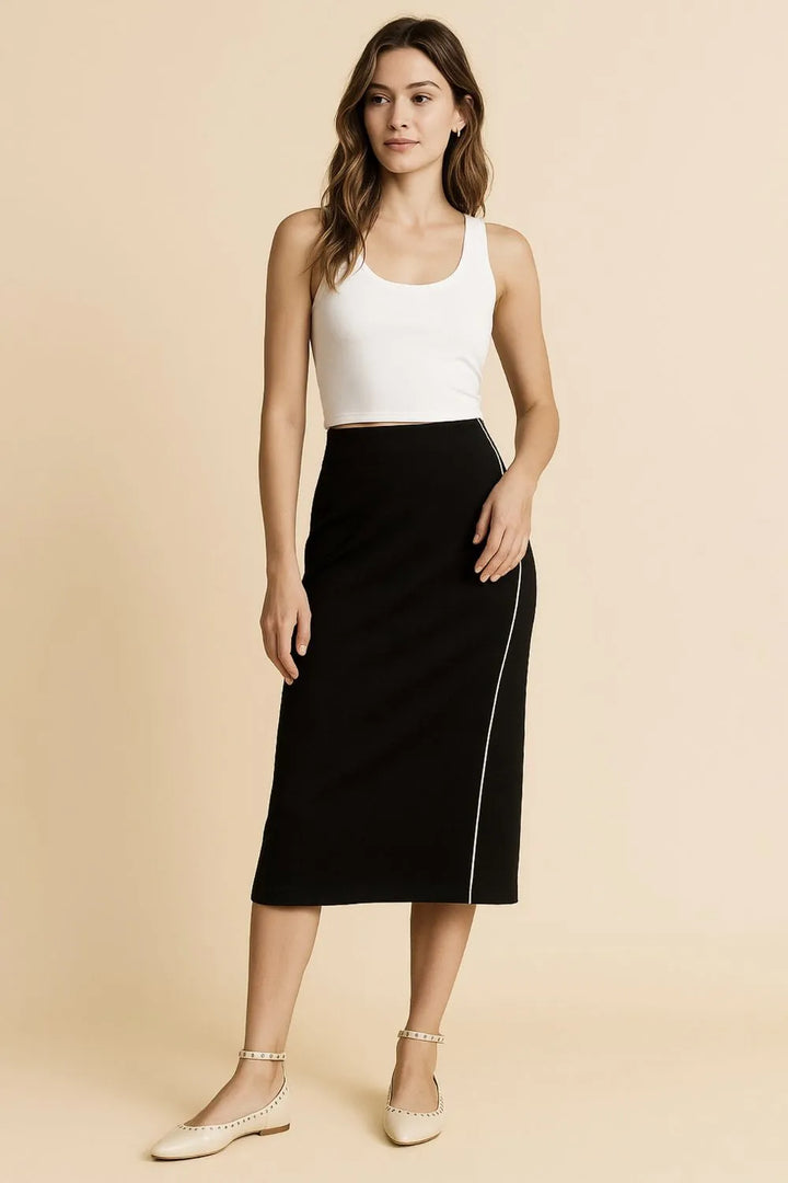 Black Umgee Midi Pencil Skirt With Contrast Piping Detail