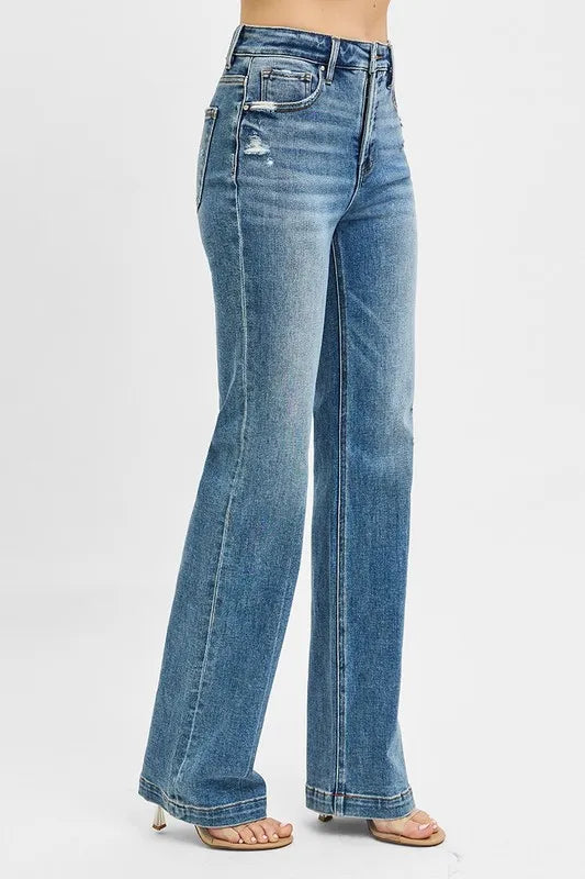 Medium Risen Full Size Distressed Detail Bootcut Jeans Plus Size