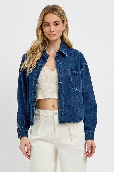 Dark Risen Button Up Long Sleeve Denim Shacket