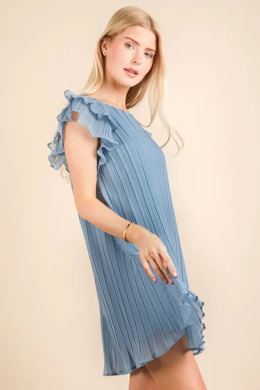 Denim Very J Plus Size Ruffle Sleeve Pleated Woven Mini Dress 1