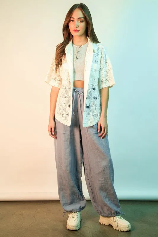 Very J Wide Leg Gauze Solid Pants 1
