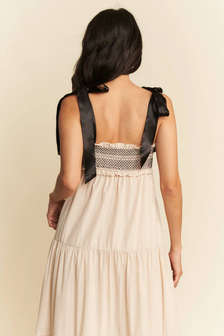 Davi Dani Multi Contrast Smocked Bodice Straps Maxi Dress