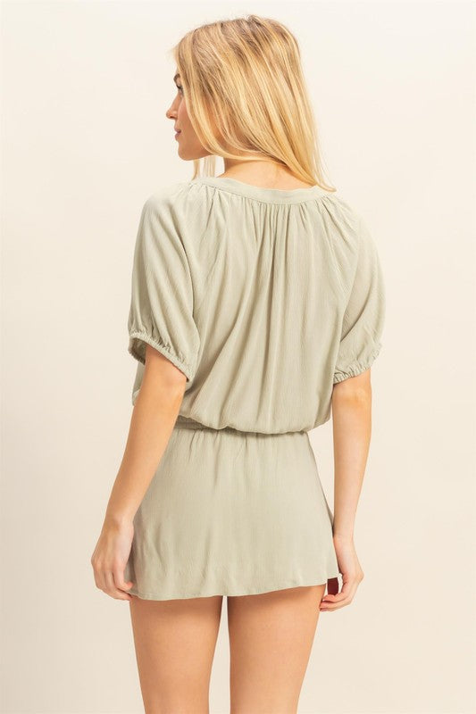 Sage Hyfve Drawstring Hem Short Sleeve Top And Skort Set