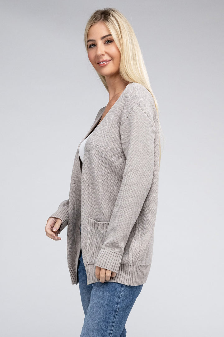 Heather Gray Melange Open Front Sweater Cardigan