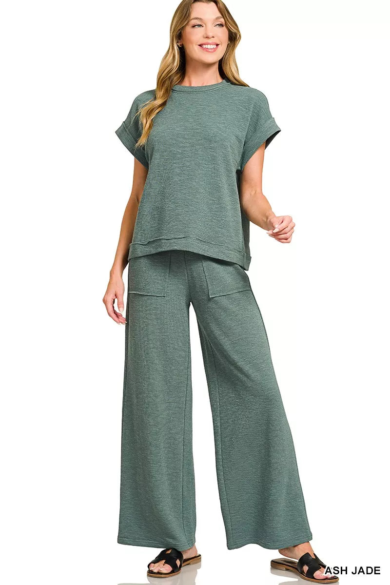 Ash Jade Zenana Cotton Slub Short Sleeve Tee And Pants Set 4