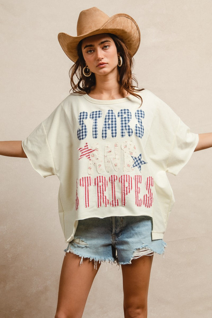 Bibi Mix And Match Stars And Stripes Patchwork Short Sleeve T Shirt