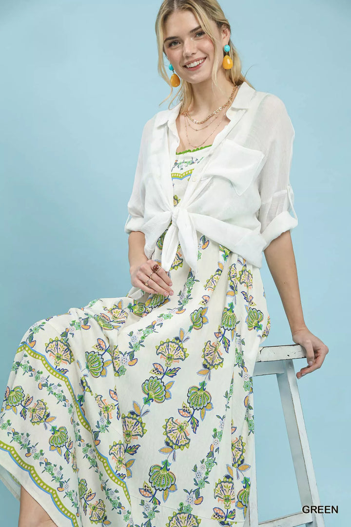 Umgee Floral Print Tiered Midi Dress