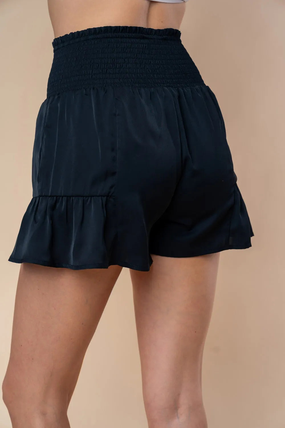 Black White Birch Full Size High Waisted Smocked Shorts