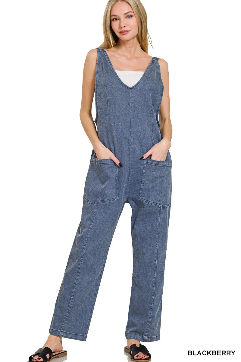Blackberry Zenana Casual Adjustable Strap Baggy Jumpsuit With Pocket