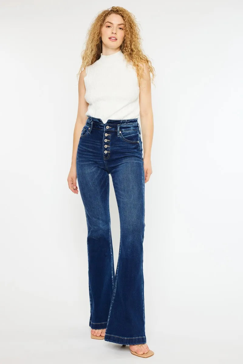 Dark Kancan Button Fly High Rise Flare Jeans
