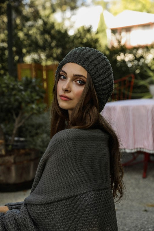 Blush Boucle Rib Knit Beret