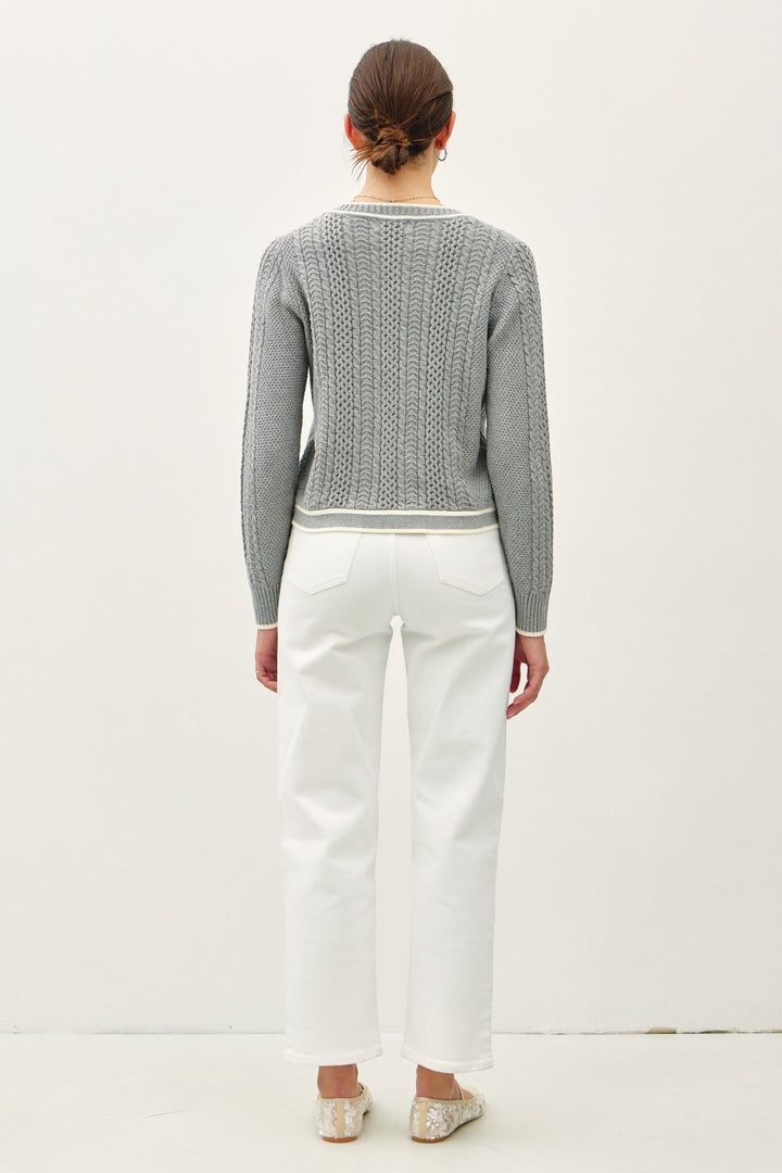 Gray Be Cool Cable Knit Long Sleeve Contrast Edge Cardigan