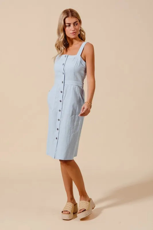 So Me Button Down Pocket Front Pinafore Dress 1